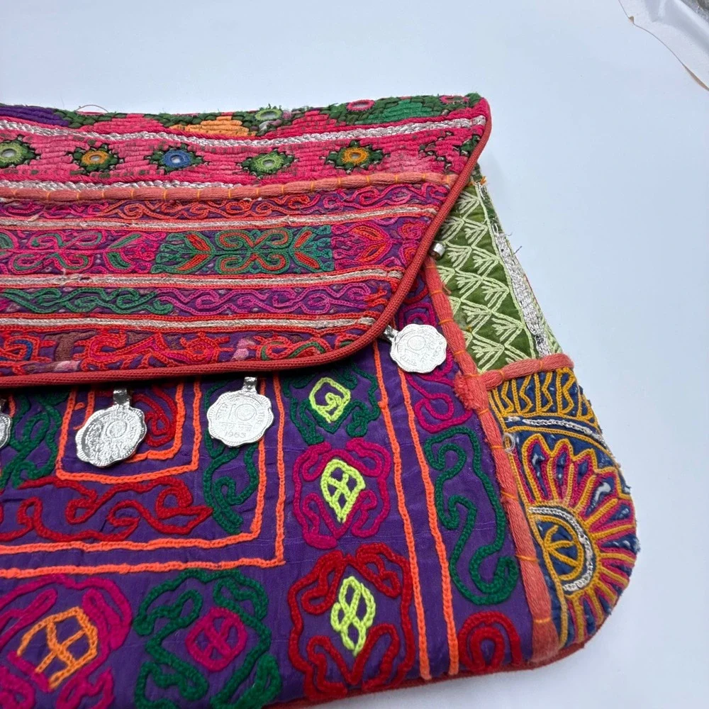 Vintage Banjara Tribal Embroidered Crossbody Bag Indian Mirror Work Coin‎ Boho
